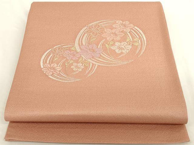 平和屋着物◎太鼓柄袋帯 すいせん 銀糸 正絹 逸品 AAAN1166ru