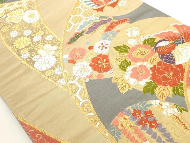 平和屋着物◎六通柄袋帯 唐織 花蝶文 金糸 正絹 逸品 AAAN1170ru