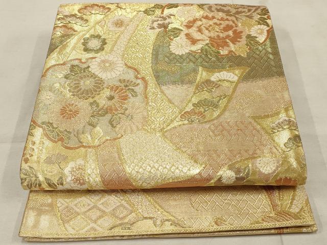 平和屋着物◎佐賀錦 六通柄袋帯 雪輪花鳥文 金糸 正絹 逸品 AAAN1432tm