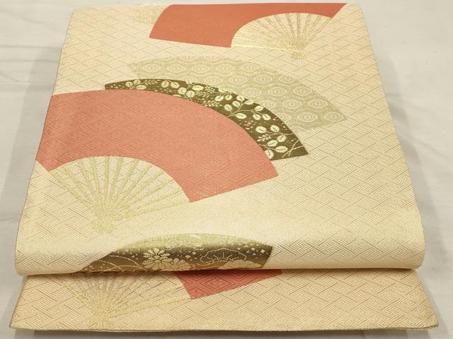平和屋着物◎佐賀錦 六通柄袋帯 扇面花文 金糸 正絹 逸品 AAAN1490tm