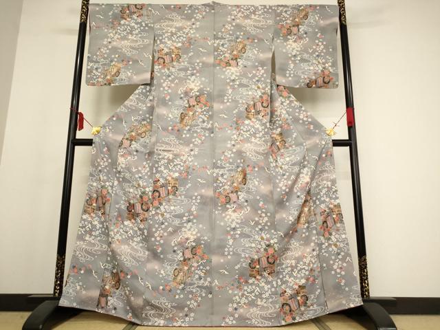平和屋着物■上質な小紋 飛鶴御所車花文 金彩 正絹 逸品 AAAN2138cg
