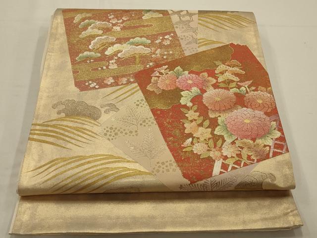 平和屋着物◎六通太鼓柄袋帯 作家物 草花文 金銀彩 正絹 逸品 AAAN2286ou