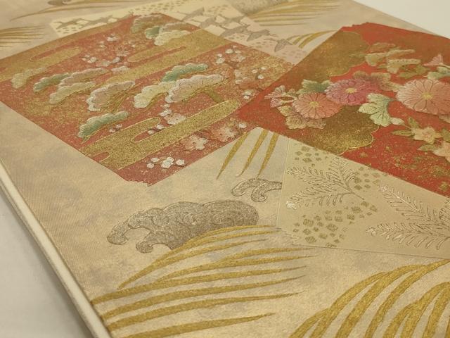 平和屋着物◎六通太鼓柄袋帯 作家物 草花文 金銀彩 正絹 逸品 AAAN2286ou