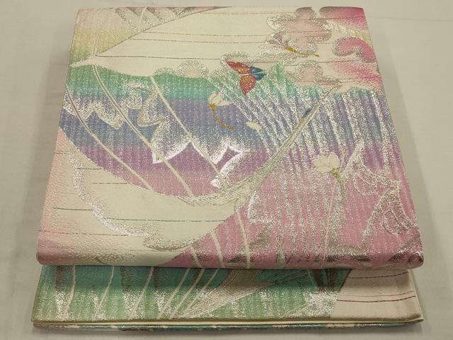 平和屋着物◎六通柄袋帯 飛鶴花蝶文 金銀糸 正絹 逸品 AAAN2312ou