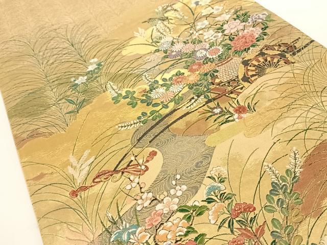 平和屋着物◎六通柄袋帯 花車文 金糸 正絹 逸品 AAAN3286wt