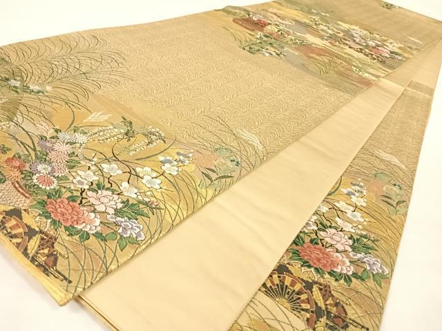 平和屋着物◎六通柄袋帯 花車文 金糸 正絹 逸品 AAAN3286wt