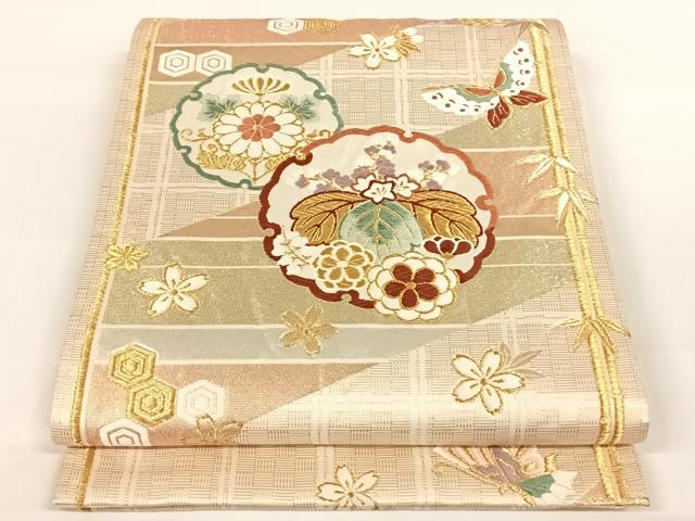 平和屋着物◎六通柄袋帯 唐織 花蝶文 金糸 正絹 逸品 AAAN3293wt