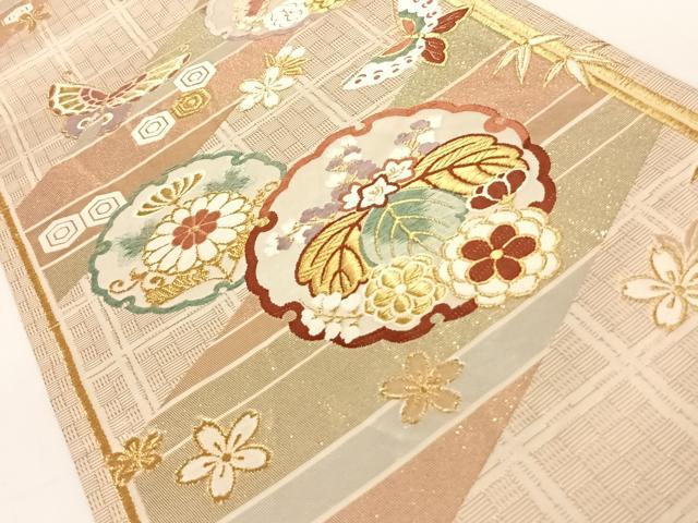 平和屋着物◎六通柄袋帯 唐織 花蝶文 金糸 正絹 逸品 AAAN3293wt
