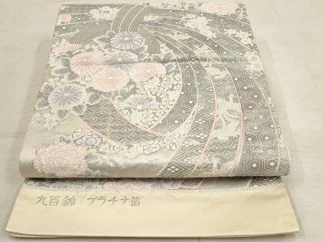 平和屋着物◎六通柄袋帯 唐織 九百錦 束ね熨斗花文 プラチナ箔 正絹 逸品 AAAN3432tm