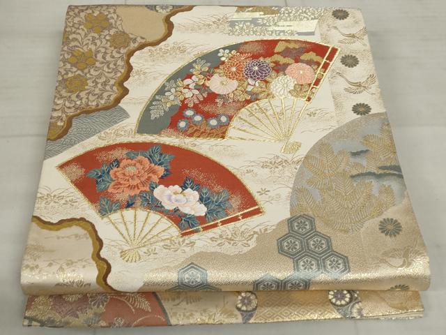 平和屋着物◎六通柄袋帯 花扇添寿 巧芸箔 正絹 逸品 AAAN3637tg