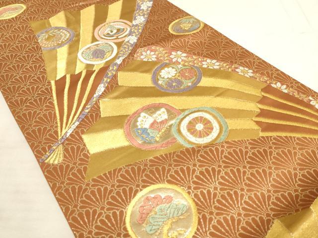 平和屋着物◎六通柄袋帯 唐織 天平錦 扇面花鳥丸文 金糸 正絹 逸品 AAAN4431pf