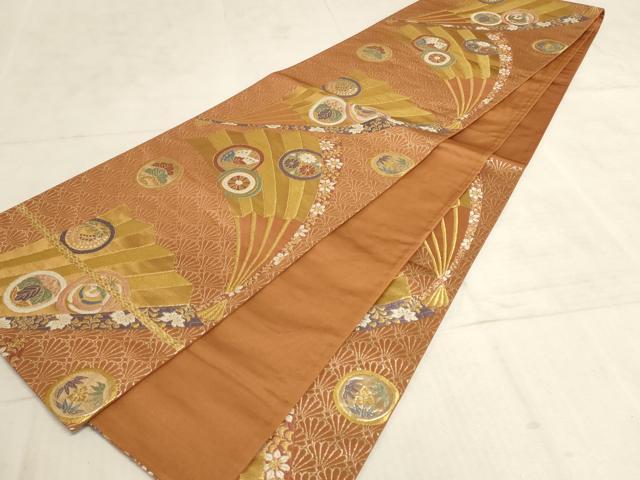 平和屋着物◎六通柄袋帯 唐織 天平錦 扇面花鳥丸文 金糸 正絹 逸品 AAAN4431pf