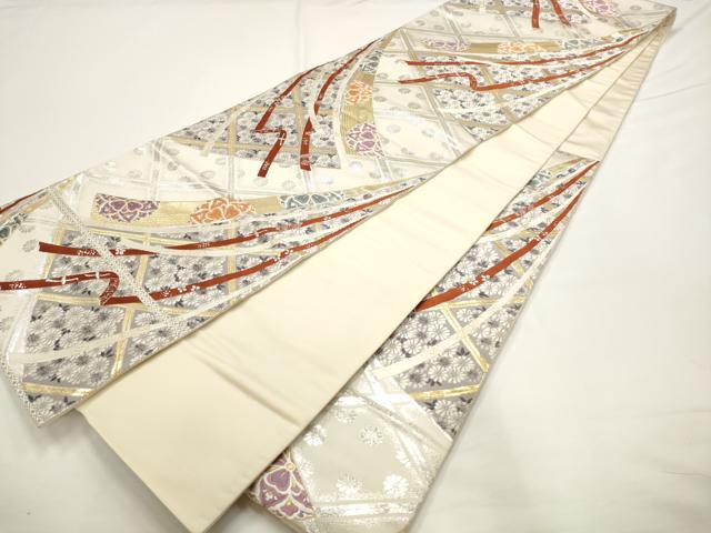 平和屋着物◎六通柄袋帯 鬘帯花文 金銀糸 正絹 逸品 AAAN4468pf