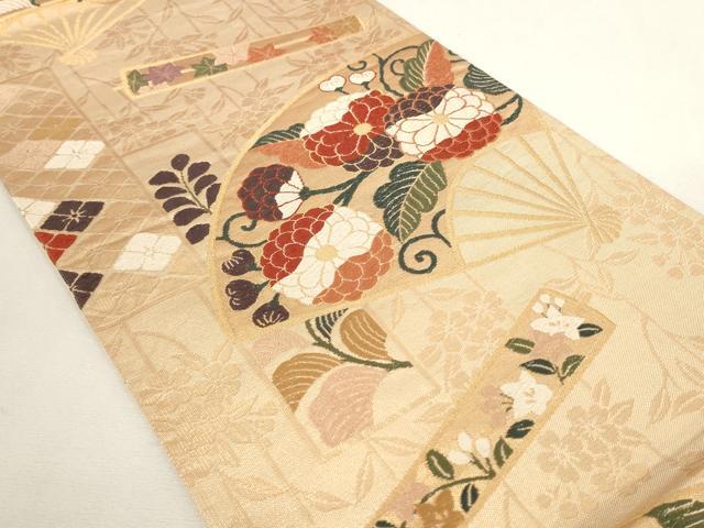 平和屋着物◎六通柄袋帯 唐織 扇面花文 金糸 正絹 逸品 AAAN4504pf