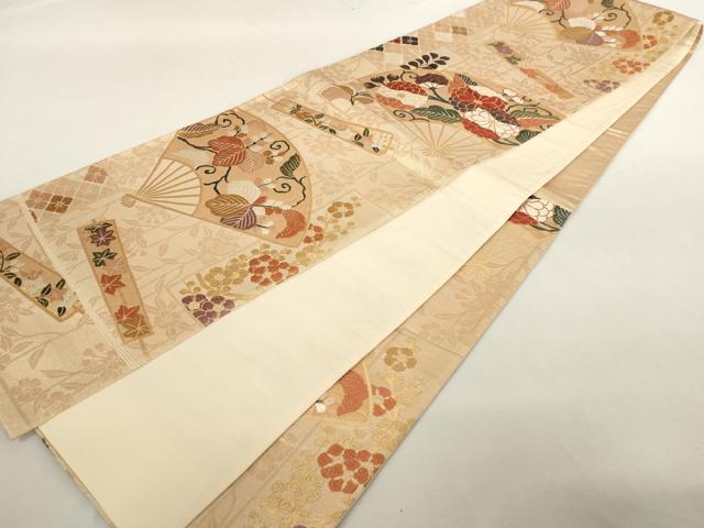 平和屋着物◎六通柄袋帯 唐織 扇面花文 金糸 正絹 逸品 AAAN4504pf