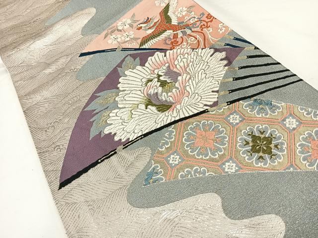 平和屋着物◎六通柄袋帯 唐織 扇面鳳凰花文 金銀糸 正絹 逸品 AAAN4518dx