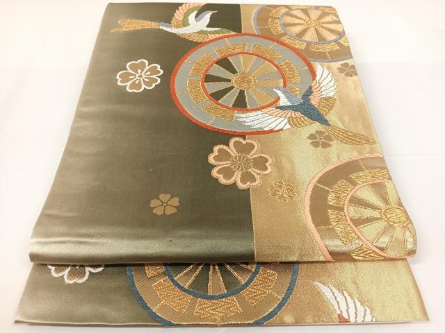 平和屋着物◎六通柄袋帯 唐織 源氏車花鳥文 金銀糸 正絹 逸品 AAAN4534dx