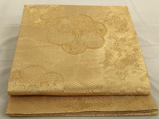 平和屋着物◎六通柄袋帯 流水花蝶文 金糸 正絹 逸品 AAAN4892ou