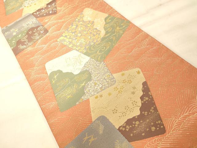 平和屋着物◎六通柄袋帯 流水道長飾花色紙文 金糸 正絹 逸品 AAAN5195fw