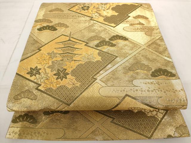 平和屋着物◎佐賀錦 六通柄袋帯 吉祥花文 金糸 正絹 逸品 AAAN5537st