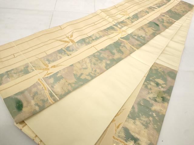 平和屋着物◎六通柄袋帯 笹竹文 金糸 正絹 逸品 AAAN5539st