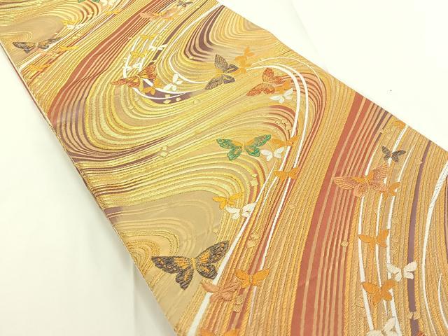 平和屋着物◎六通柄袋帯 流水舞蝶文 金糸 正絹 逸品 AAAN6583jh