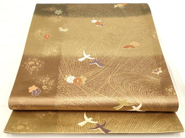 平和屋着物◎六通柄袋帯 流水花鳥文 金糸 正絹 逸品 AAAN6786st