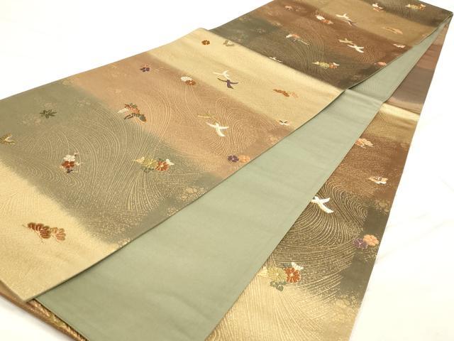 平和屋着物◎六通柄袋帯 流水花鳥文 金糸 正絹 逸品 AAAN6786st