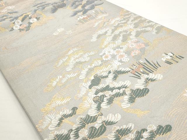 平和屋着物◎六通柄袋帯 唐織 立波風景花文 金糸 正絹 逸品 AAAN6813st