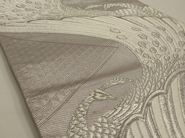 平和屋着物◎六通柄袋帯 唐織 孔雀文 銀糸 正絹 逸品 AAAN7259ou