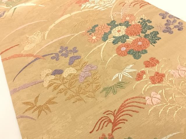 平和屋着物◎六通柄袋帯 寿華唐織文 金糸 正絹 逸品 AAAN7603wt