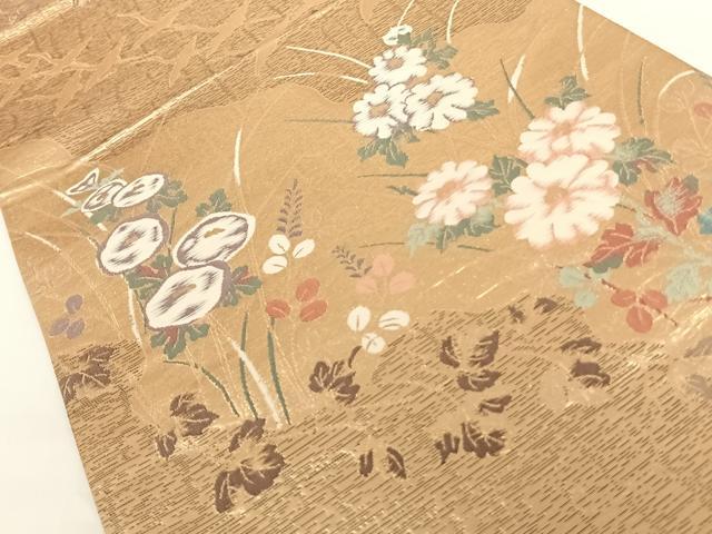 平和屋着物◎六通柄袋帯 道長花弁図 金糸 正絹 逸品 AAAN7606wt
