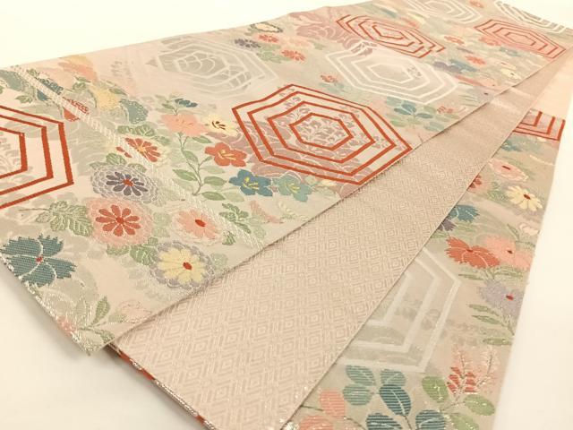 平和屋着物◎六通柄袋帯 亀甲草花文 金銀糸 正絹 逸品 AAAN7620wt