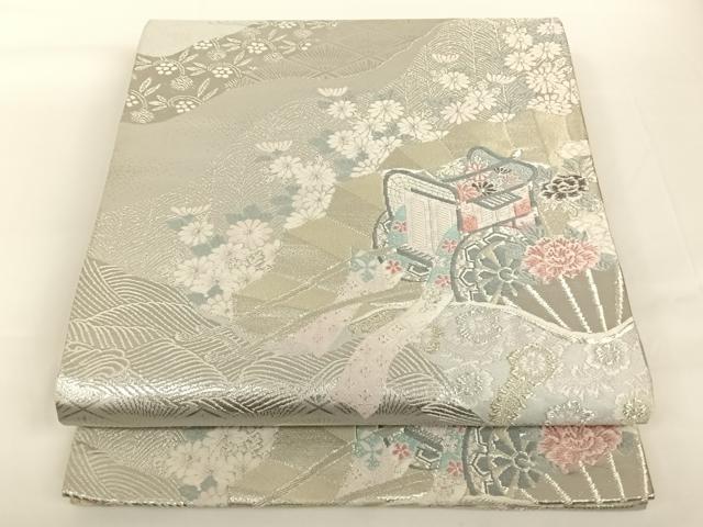 平和屋着物◎六通柄袋帯 唐織 道長御所車花文 金銀糸 正絹 逸品 AAAN7638wt