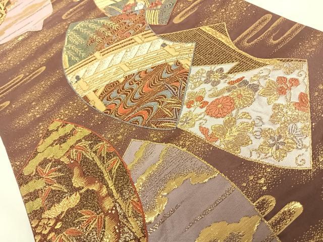 平和屋着物◎六通柄袋帯 地紙渡り橋花文 金糸 正絹 逸品 AAAN7659wt