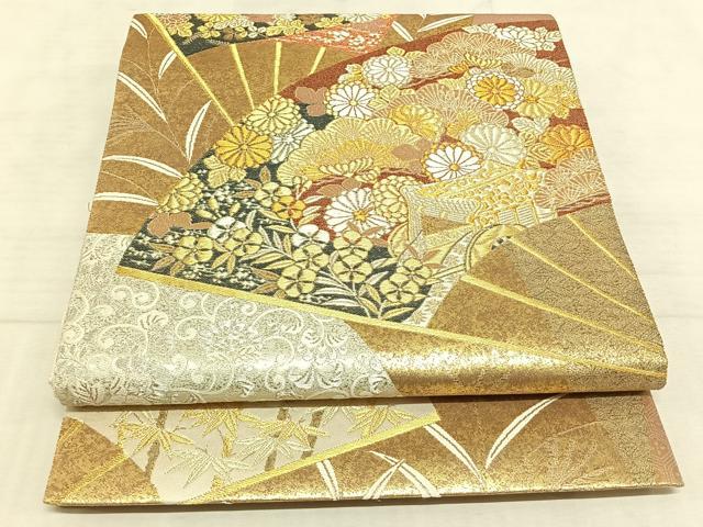 平和屋着物◎六通柄袋帯 蒔絵扇面重ね 金銀糸 引箔 正絹 逸品 AAAN8430jh