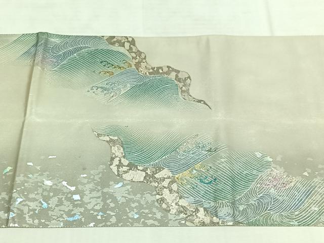 平和屋着物◎六通太鼓柄袋帯 荒波文 金銀彩 引箔 正絹 逸品 AAAN8452jh