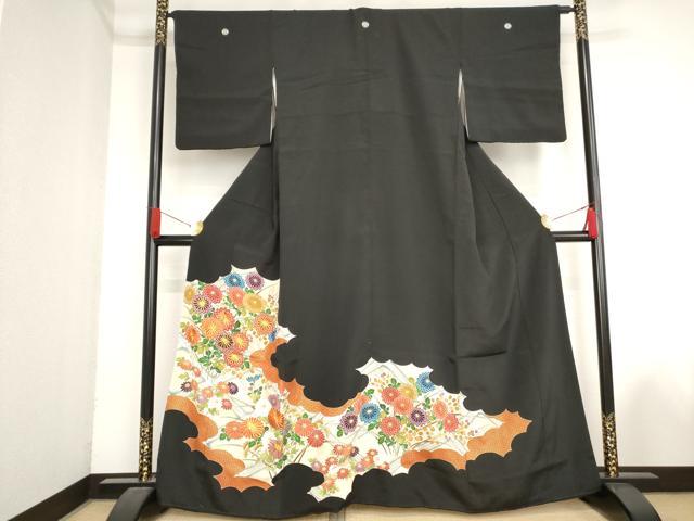 平和屋着物■豪華黒留袖 駒刺繍 草花文 金彩 正絹 逸品 AAAN9210bw