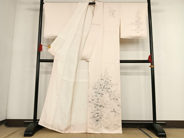 平和屋着物●訪問着 手描き 刺繍 枝花に休み鳥 正絹 逸品 AAAN9280zg
