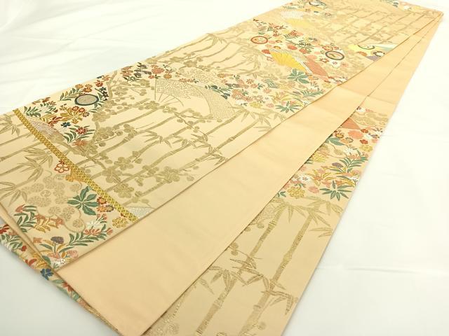 平和屋着物◎六通柄袋帯 扇面花蝶丸文 金銀糸 正絹 逸品 AAAN9910jh