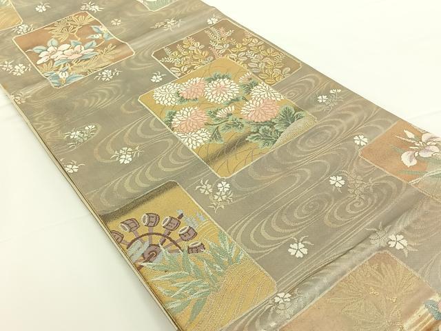 平和屋着物◎六通柄袋帯 流水色紙重ね花文 金糸 正絹 逸品 AAAN9920jh