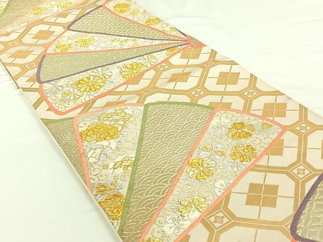 平和屋着物◎六通柄袋帯 扇面吉祥花文 金銀糸 正絹 逸品 AAAN9935jh