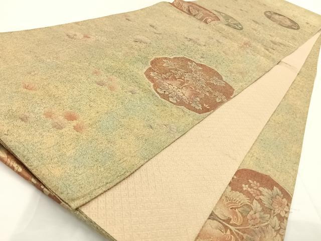 平和屋着物◎六通太鼓柄袋帯 鏡裏花鳥文 金彩 引箔 正絹 逸品 AAAO0533wt