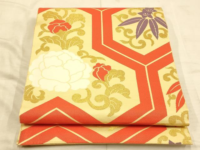 平和屋着物◎全通柄 本袋帯 正花唐草文 金糸 絹 逸品 AAAO1026fw