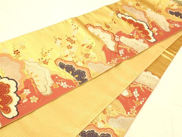 平和屋着物◎慶金錦 六通柄袋帯 唐織 枝花文 梅 松 金銀糸 正絹 逸品 AAAO1048fw