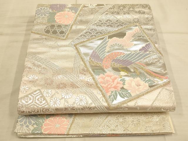 平和屋着物◎六通柄袋帯 吉祥色紙文 プラチナ二重箔 正絹 逸品 AAAO1057fw