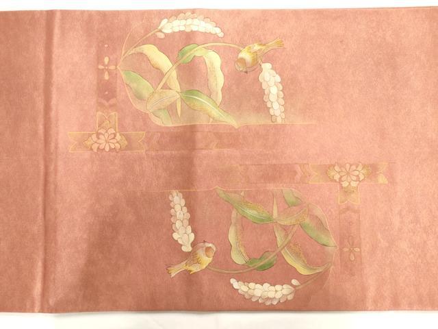 平和屋着物◎六通太鼓柄袋帯 手描き 屏風花鳥文 金糸 正絹 逸品 AAAO1076jz