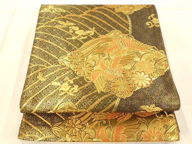 平和屋着物◎佐賀錦 六通柄袋帯 唐織 流水花鳥菱文 金糸 正絹 逸品 AAAO1094fw