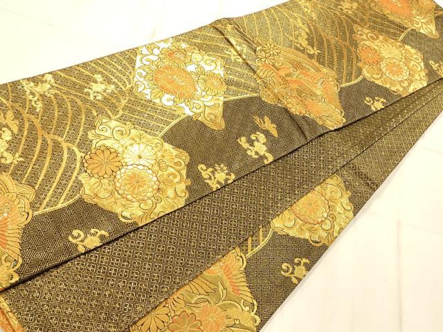 平和屋着物◎佐賀錦 六通柄袋帯 唐織 流水花鳥菱文 金糸 正絹 逸品 AAAO1094fw
