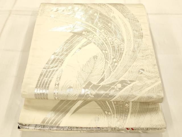 平和屋着物◎両面六通柄袋帯 飾花舞蝶文 孔雀羽文 金銀糸 正絹 逸品 AAAO1097fw